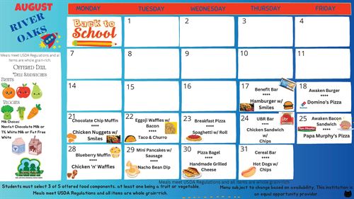 River Oaks August Menu